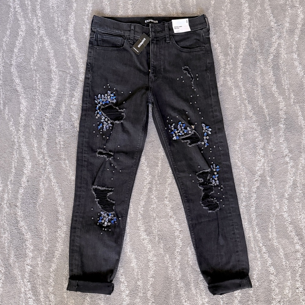 Express Size 0R Women’s Vintage Skinny High Rise Jeans Off Black